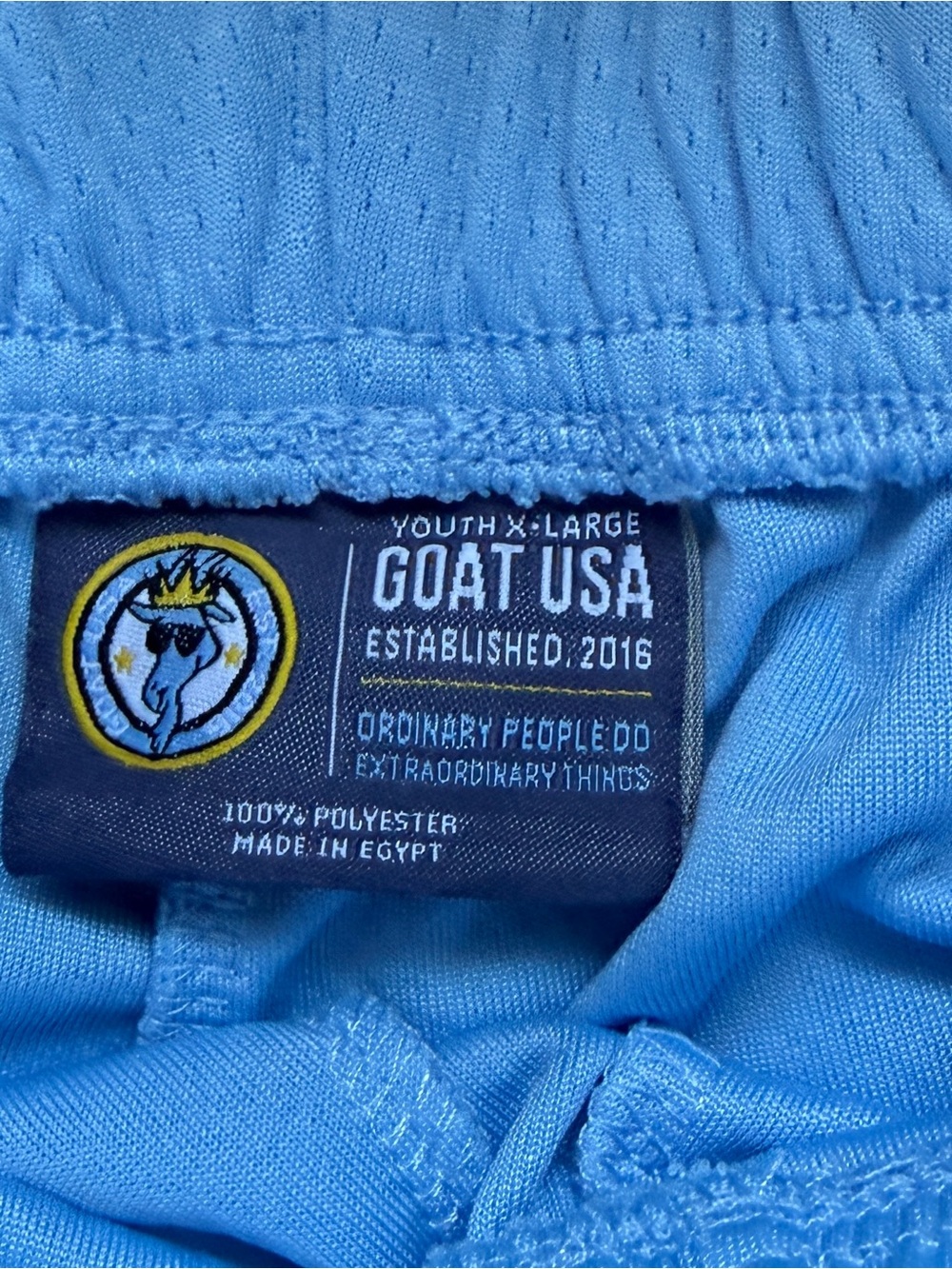 Youth GOAT lacrosse shorts Light Blue Athletic Mesh Shorts with Drawstring - Picture 3 of 4